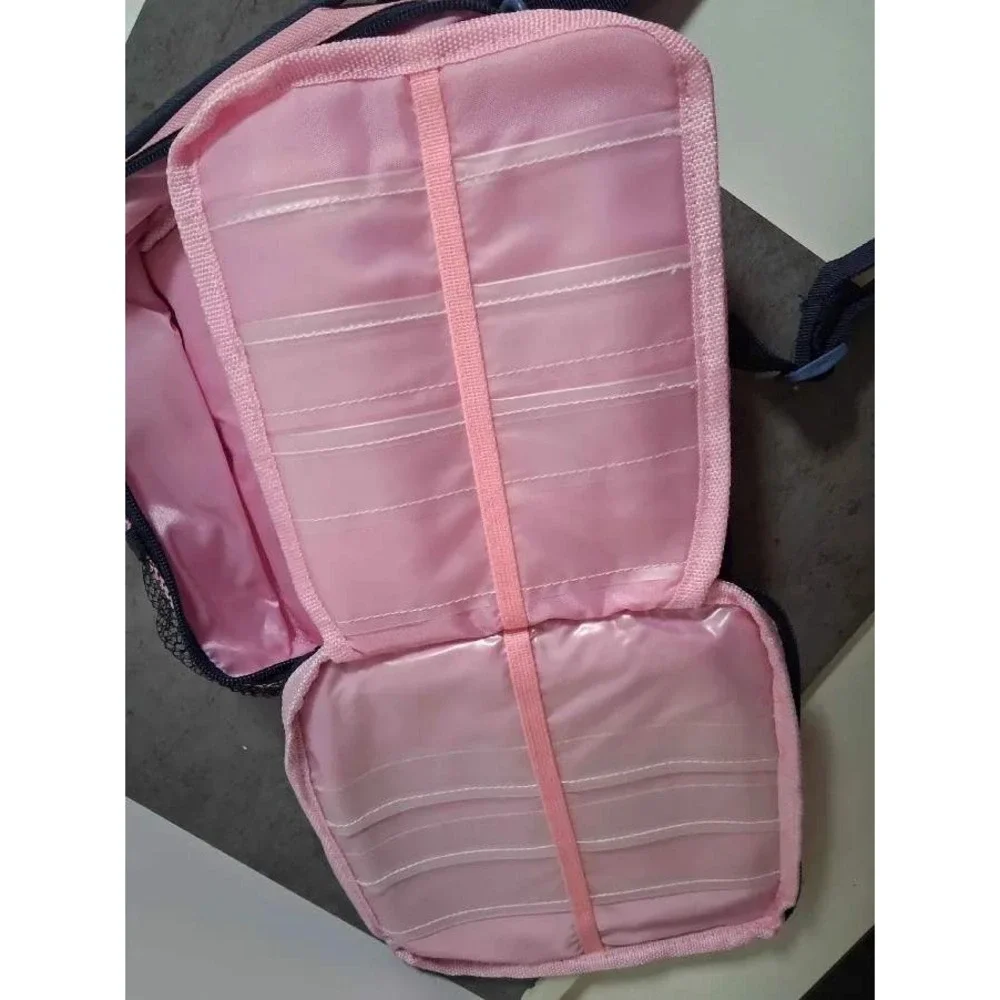 Pink Canvas Travel Organizer Bag Shoulder Strap Multi Pocket Utility Case